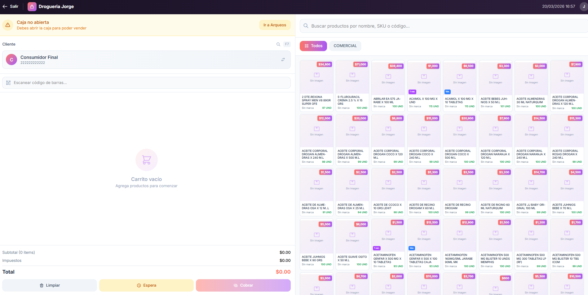 MikPOS - Pantalla de punto de venta con registro de productos y totales